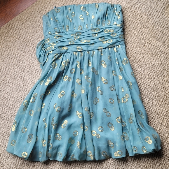 Vintage BCBGMaxAzria Strapless Silk Mini Dress Hem Tie Belt - Picture 1 of 9